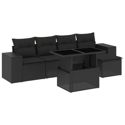 6-tlg. Garten-Sofagarnitur mit Kissen Schwarz Poly Rattan