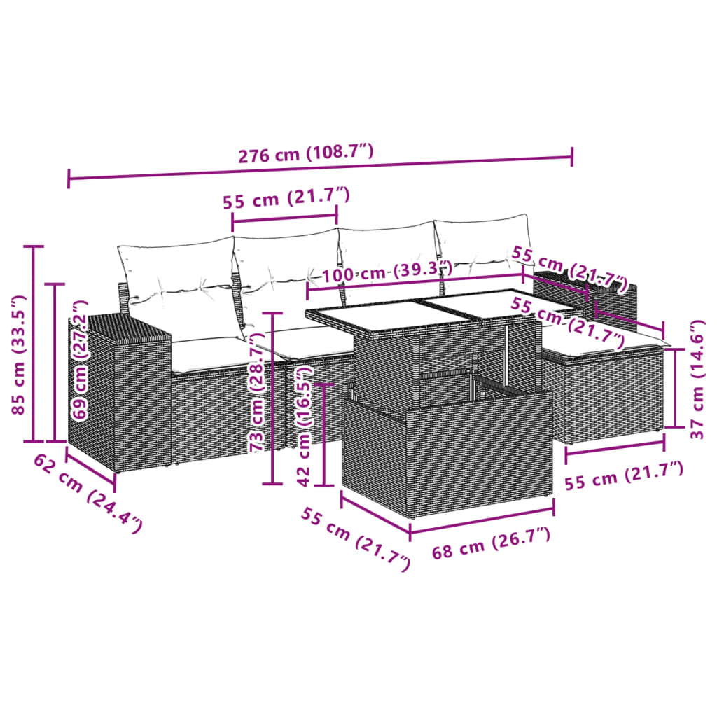 6-tlg. Garten-Sofagarnitur mit Kissen Schwarz Poly Rattan