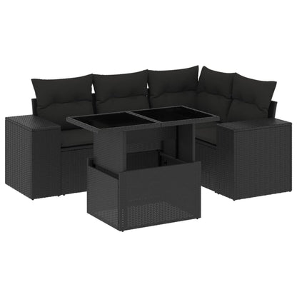 5-tlg. Garten-Sofagarnitur mit Kissen Schwarz Poly Rattan