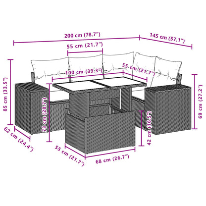 5-tlg. Garten-Sofagarnitur mit Kissen Schwarz Poly Rattan