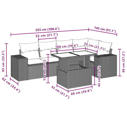 6-tlg. Garten-Sofagarnitur mit Kissen Schwarz Poly Rattan