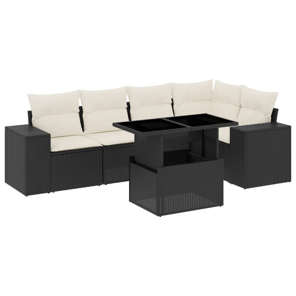 6-tlg. Garten-Sofagarnitur mit Kissen Schwarz Poly Rattan