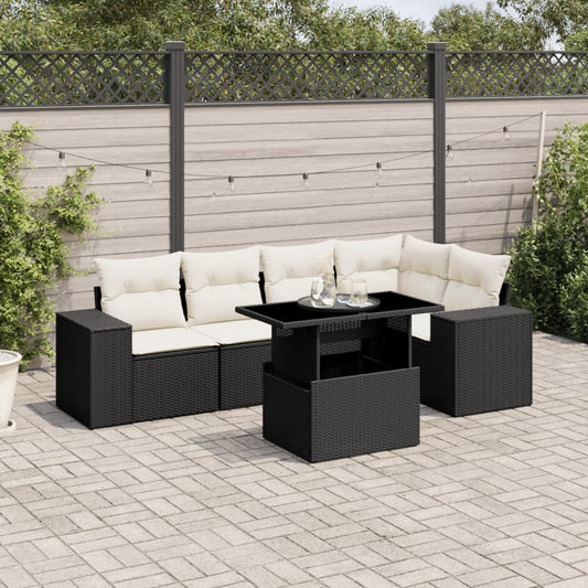 6-tlg. Garten-Sofagarnitur mit Kissen Schwarz Poly Rattan