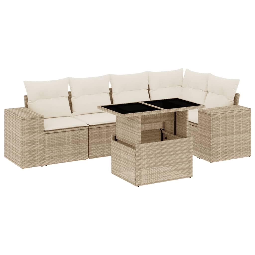 6-tlg. Garten-Sofagarnitur mit Kissen Beige Poly Rattan