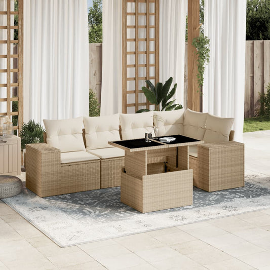 6-tlg. Garten-Sofagarnitur mit Kissen Beige Poly Rattan