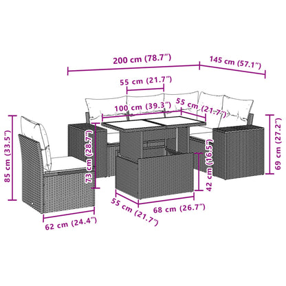 6-tlg. Garten-Sofagarnitur mit Kissen Schwarz Poly Rattan