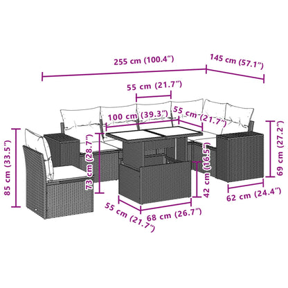 7-tlg. Garten-Sofagarnitur mit Kissen Schwarz Poly Rattan