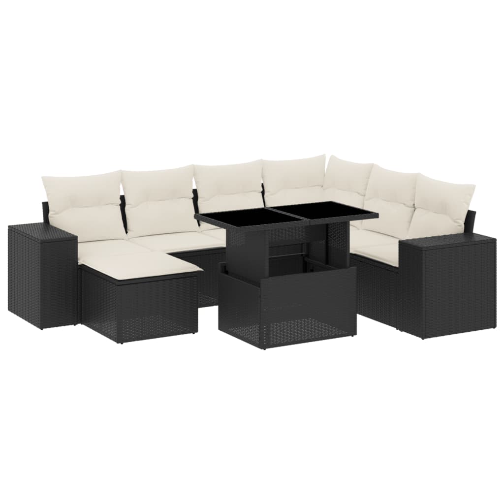 8-tlg. Garten-Sofagarnitur mit Kissen Schwarz Poly Rattan