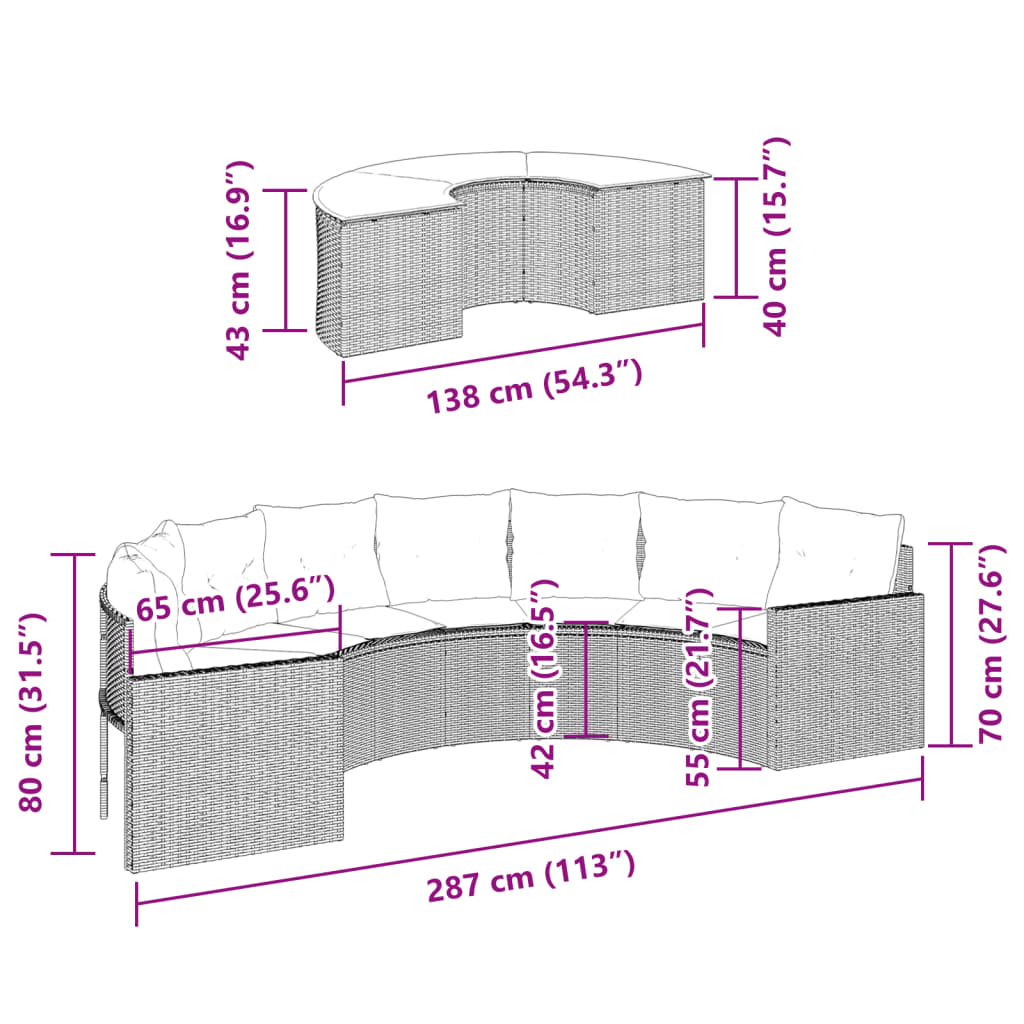 2-tlg. Garten-Sofagarnitur Halbrund Grau Poly Rattan