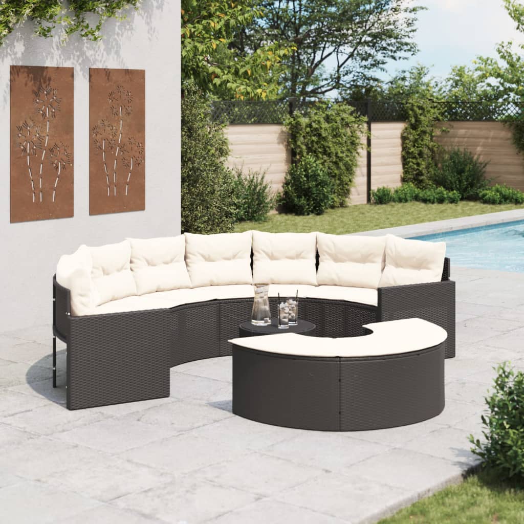 3-tlg. Garten-Sofagarnitur Halbrund Schwarz Poly-Rattan