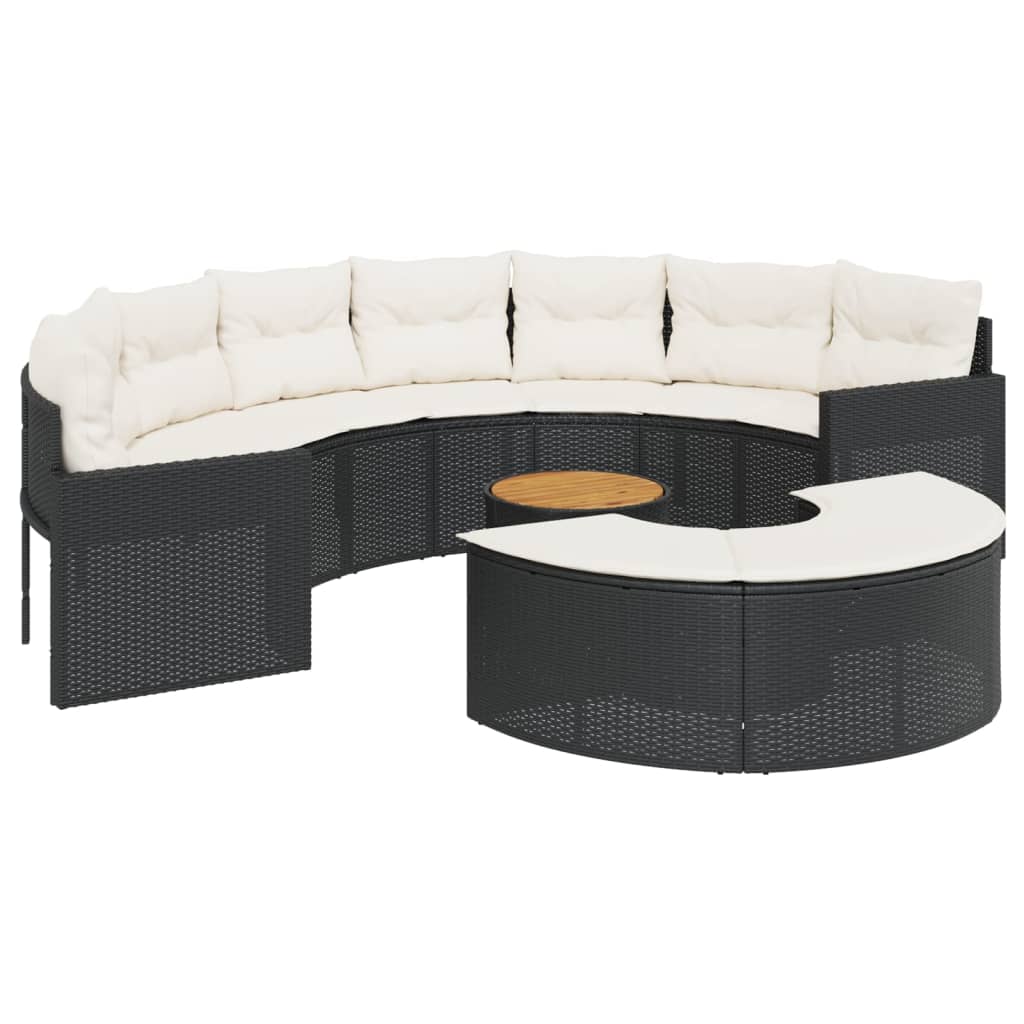 3-tlg. Garten-Sofagarnitur Halbrund Schwarz Poly-Rattan