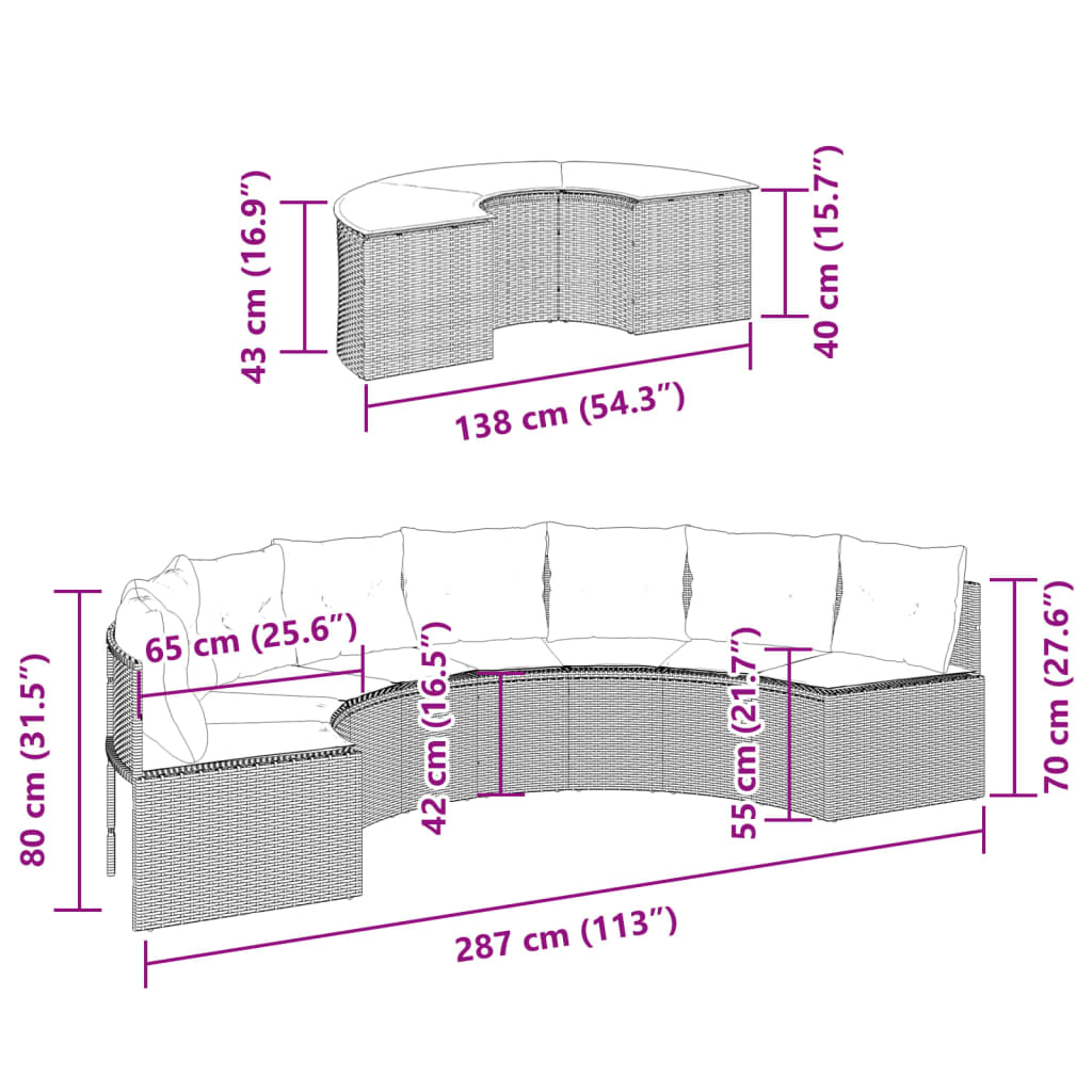 2-tlg. Garten-Sofagarnitur Halbrund Grau Poly Rattan