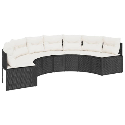 3-tlg. Garten-Sofagarnitur Halbrund Schwarz Poly-Rattan