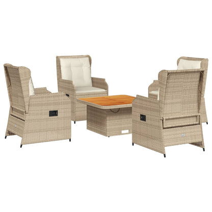 5-tlg. Garten-Lounge-Set mit Kissen Beige Poly Rattan