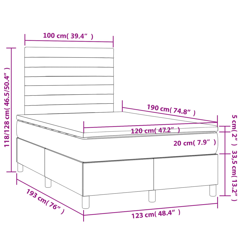 Boxspringbett mit Matratze Hellgrau 120x190 cm Samt