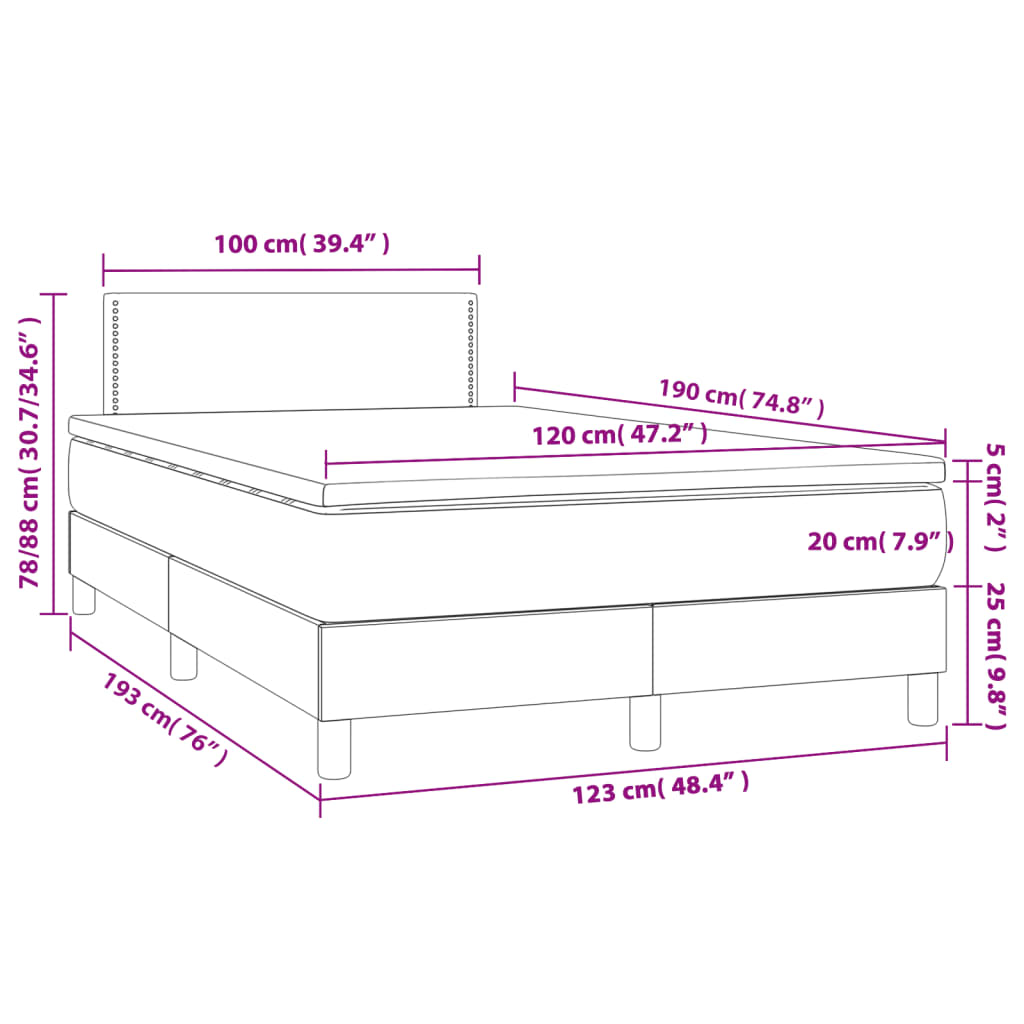 Boxspringbett mit Matratze & LED Hellgrau 120x190 cm Stoff