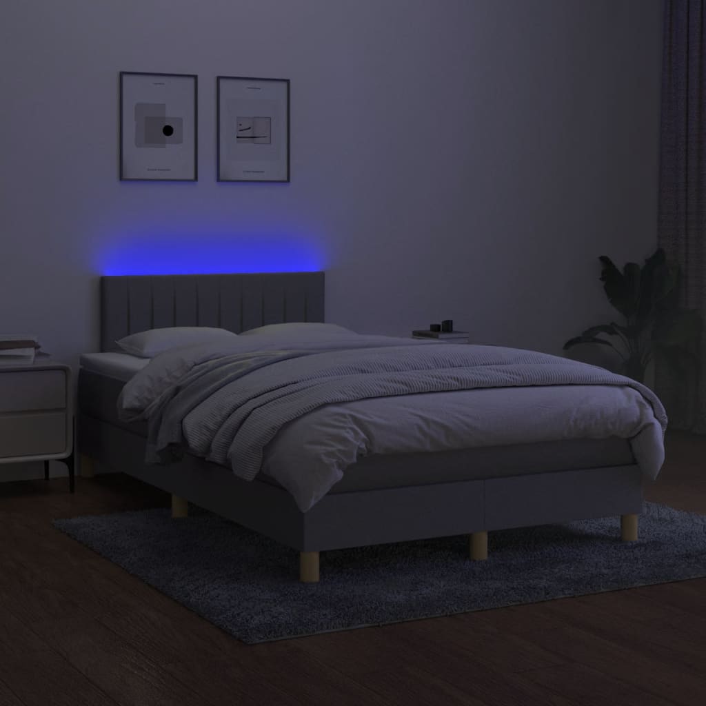 Boxspringbett mit Matratze & LED Hellgrau 120x190 cm Stoff