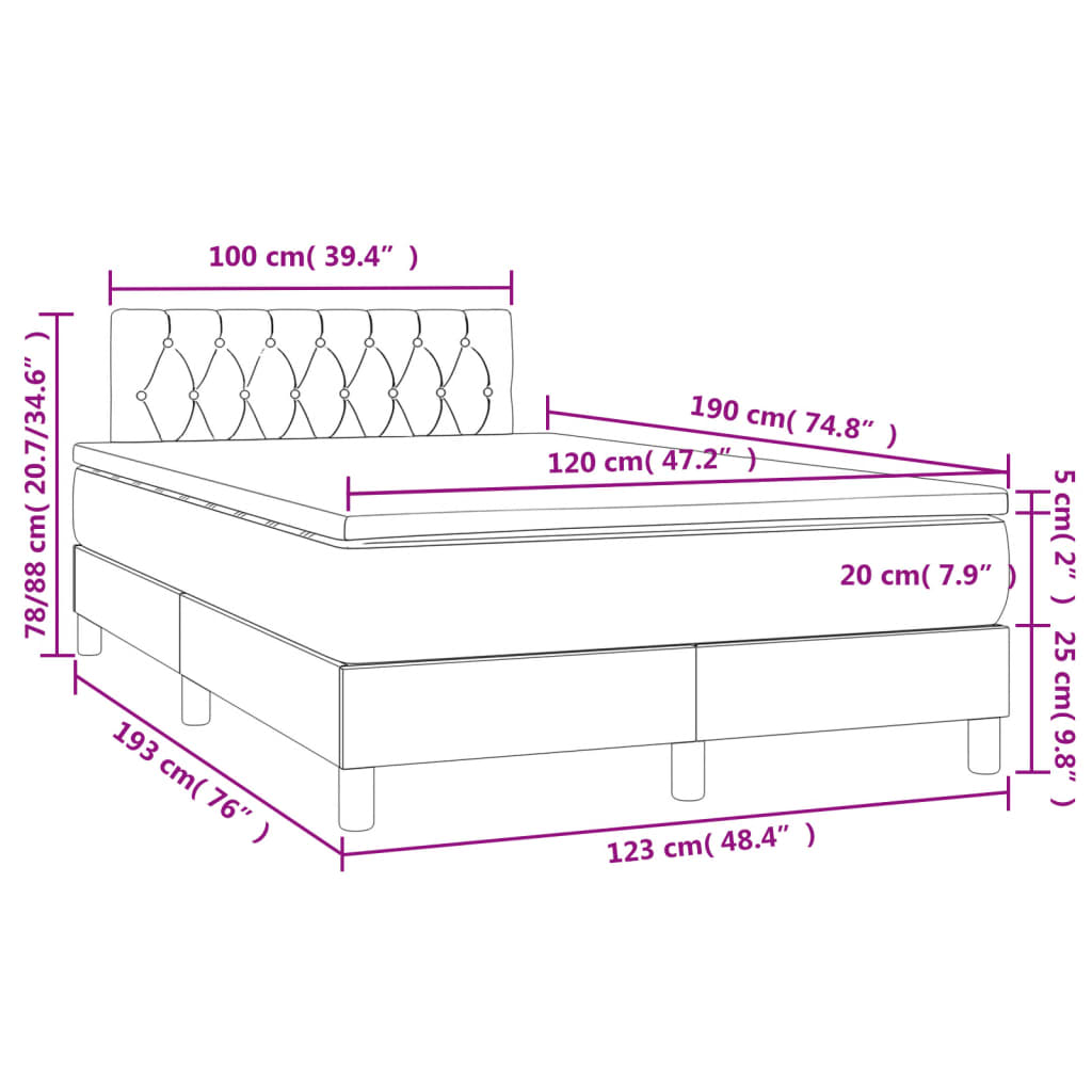 Boxspringbett mit Matratze & LED Hellgrau 120x190 cm Stoff