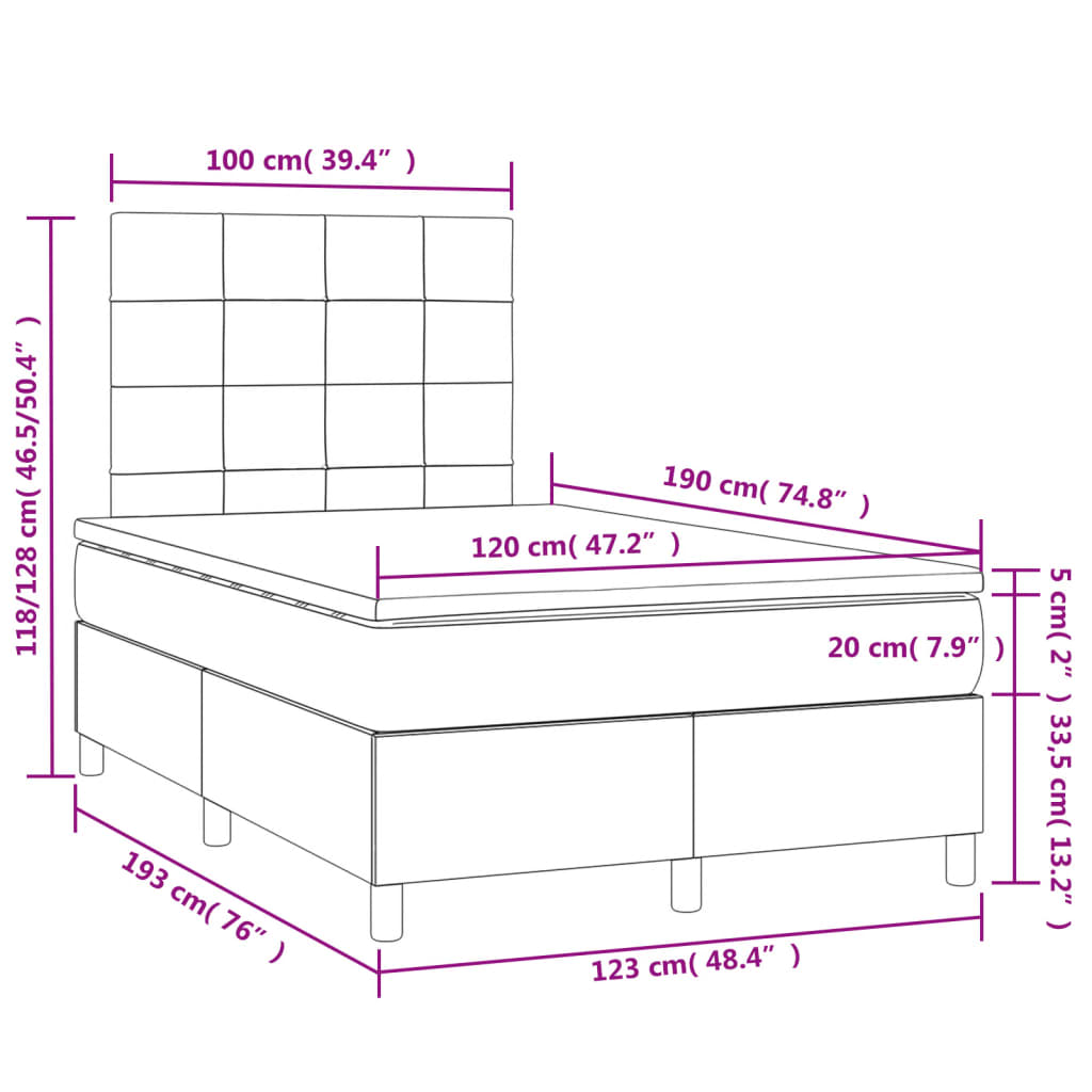 Boxspringbett mit Matratze & LED Dunkelbraun 120x190 cm Stoff