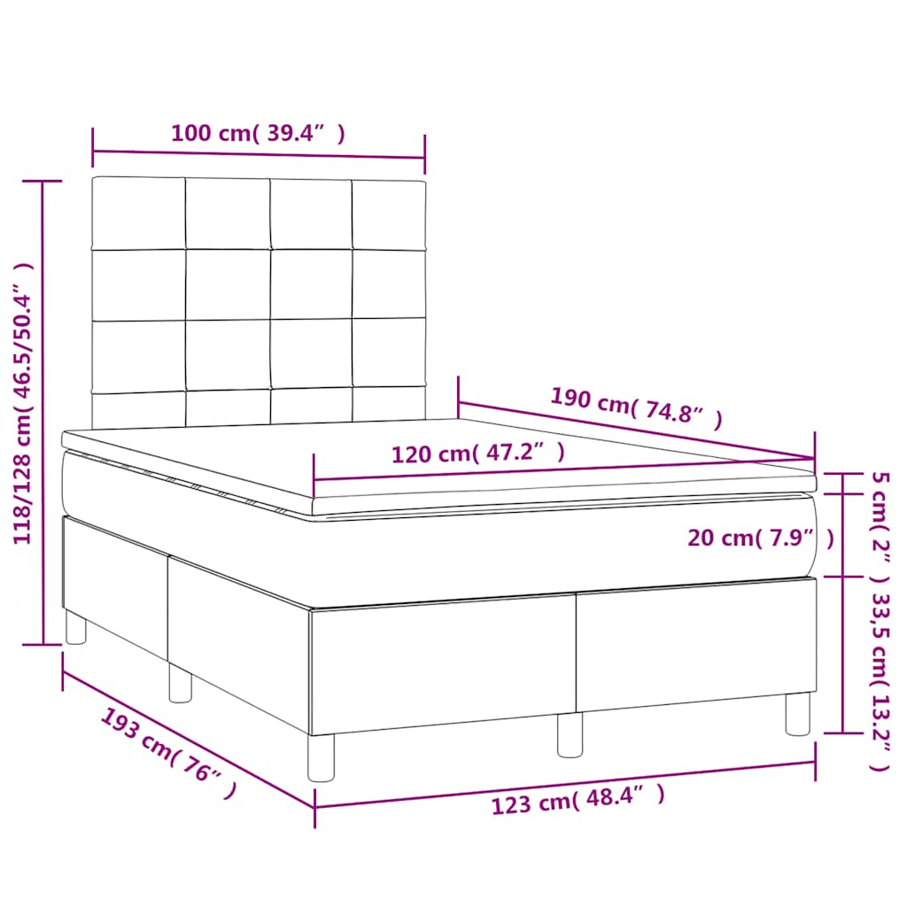 Boxspringbett mit Matratze & LED Taupe 120x190 cm Stoff