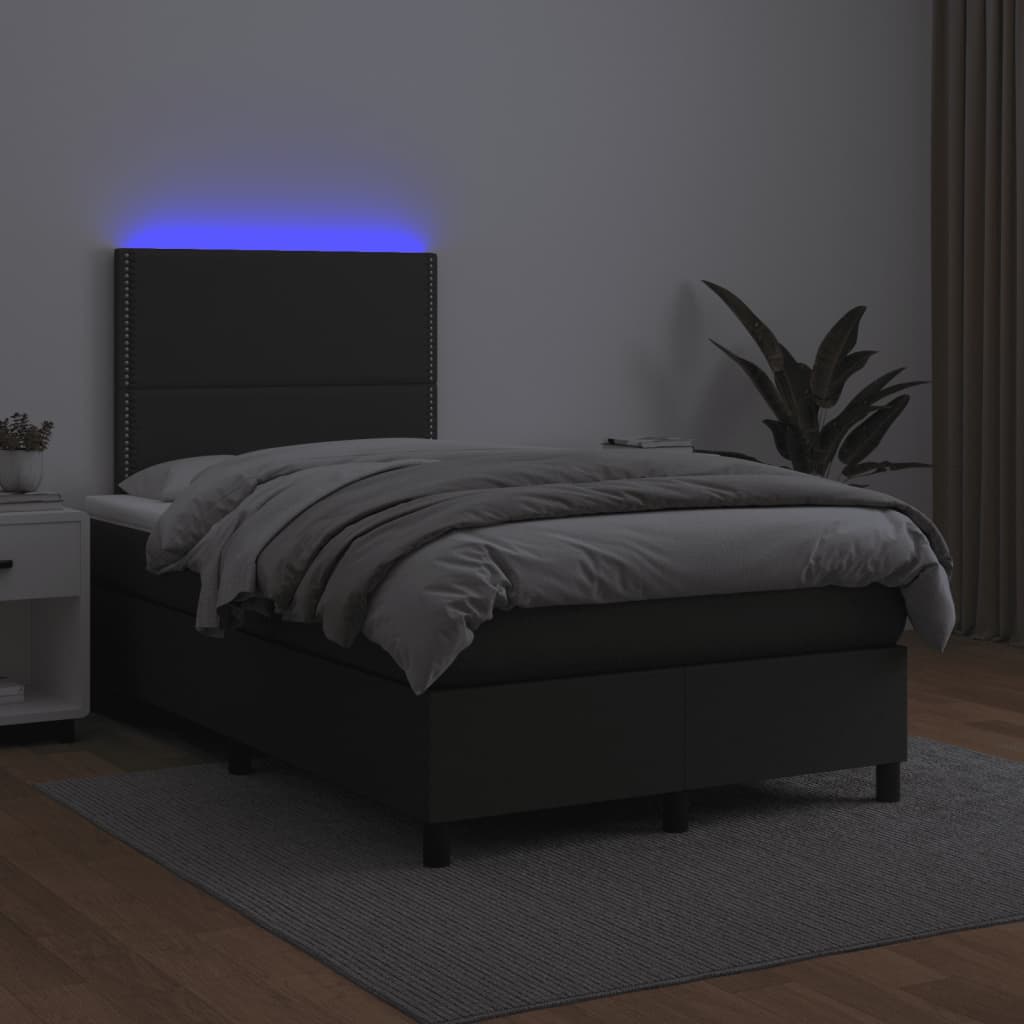 Boxspringbett mit Matratze & LED Schwarz 120x190 cm Kunstleder