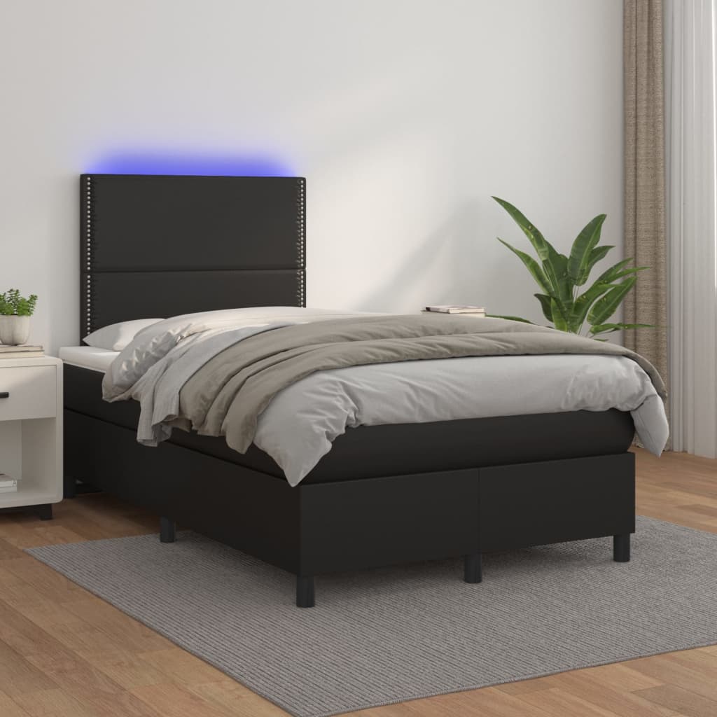 Boxspringbett mit Matratze & LED Schwarz 120x190 cm Kunstleder