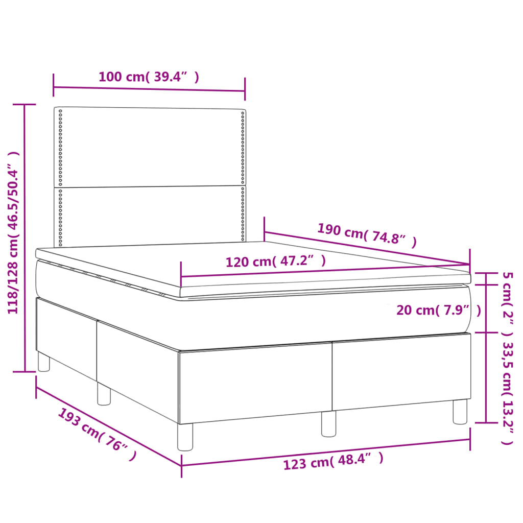 Boxspringbett mit Matratze & LED Schwarz 120x190 cm Kunstleder