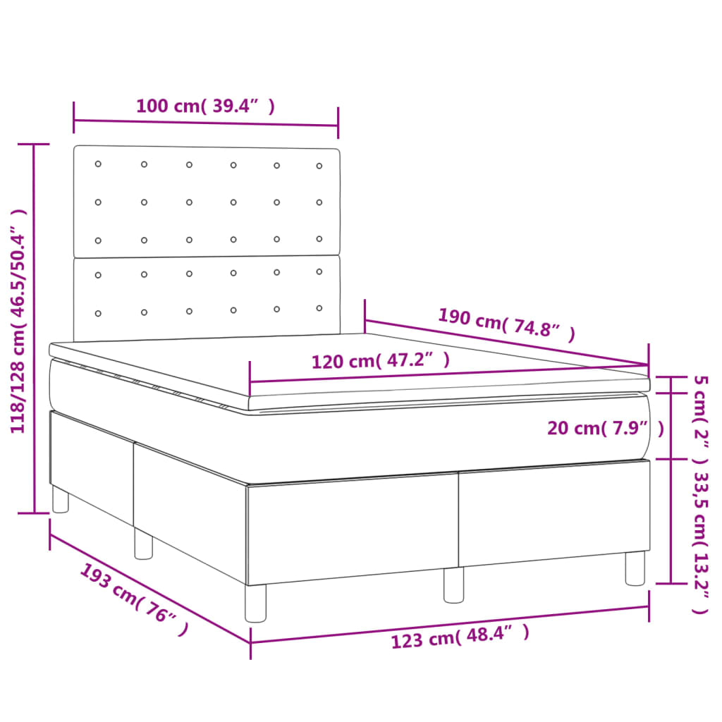 Boxspringbett mit Matratze & LED Cappuccino-Braun 120x190 cm