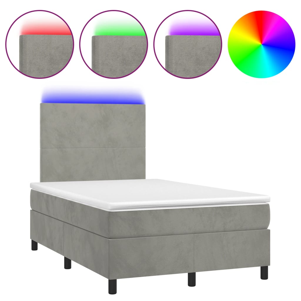 Boxspringbett mit Matratze & LED Hellgrau 120x190 cm Samt