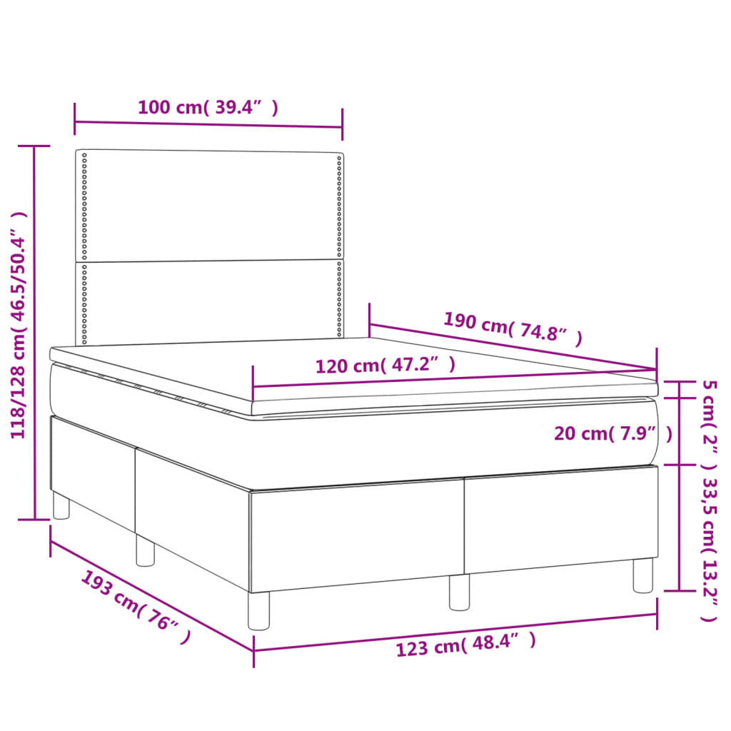 Boxspringbett mit Matratze & LED Hellgrau 120x190 cm Samt