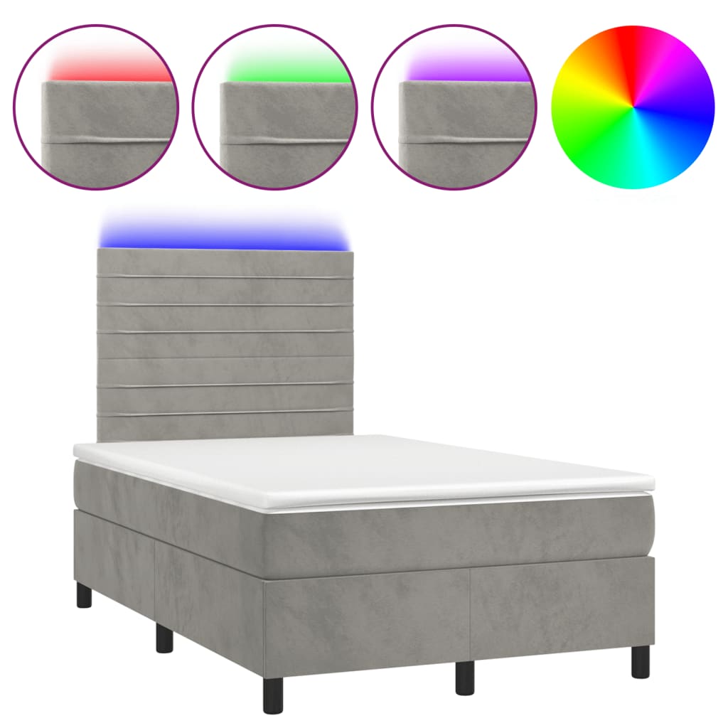 Boxspringbett mit Matratze & LED Hellgrau 120x190 cm Samt