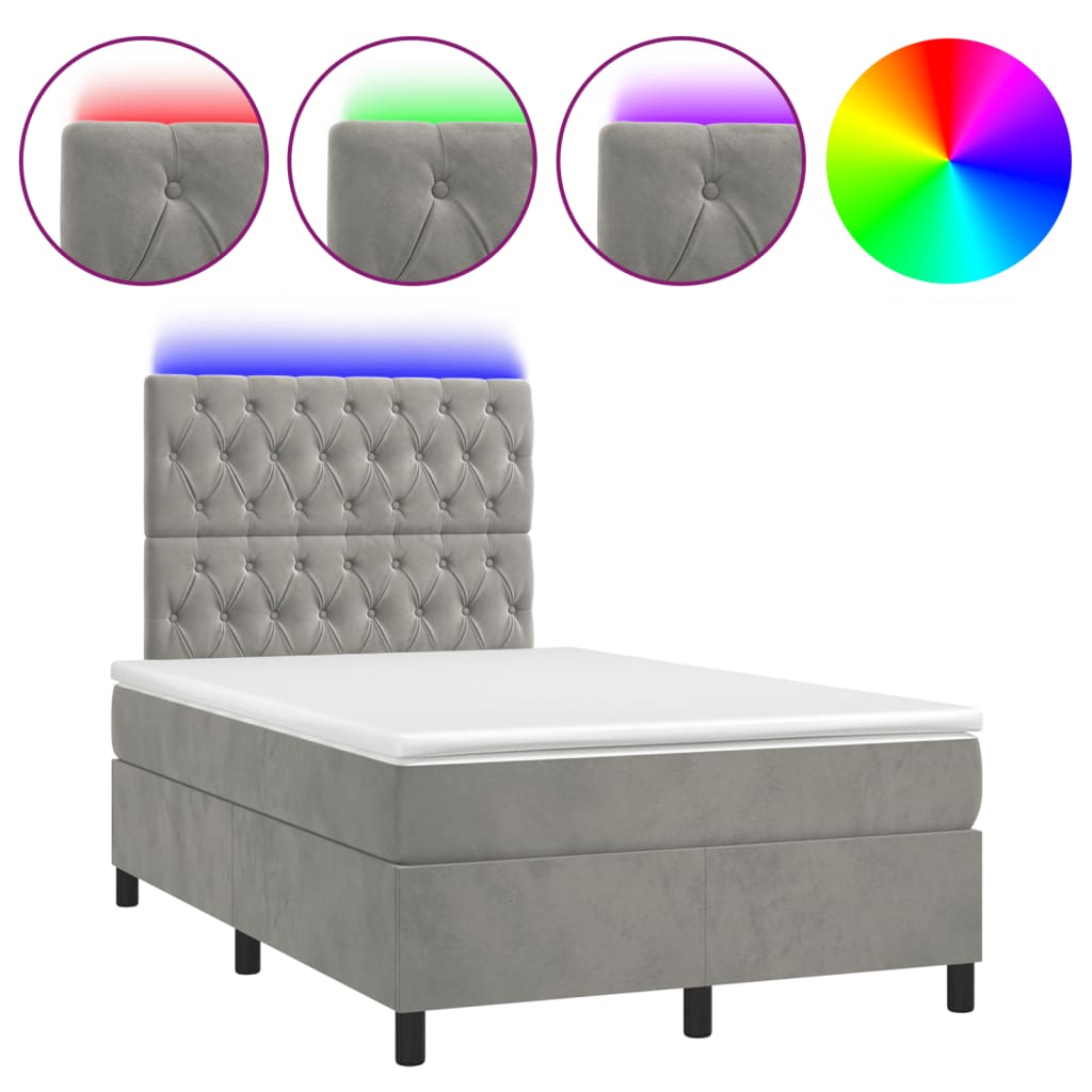 Boxspringbett mit Matratze & LED Hellgrau 120x190 cm Samt