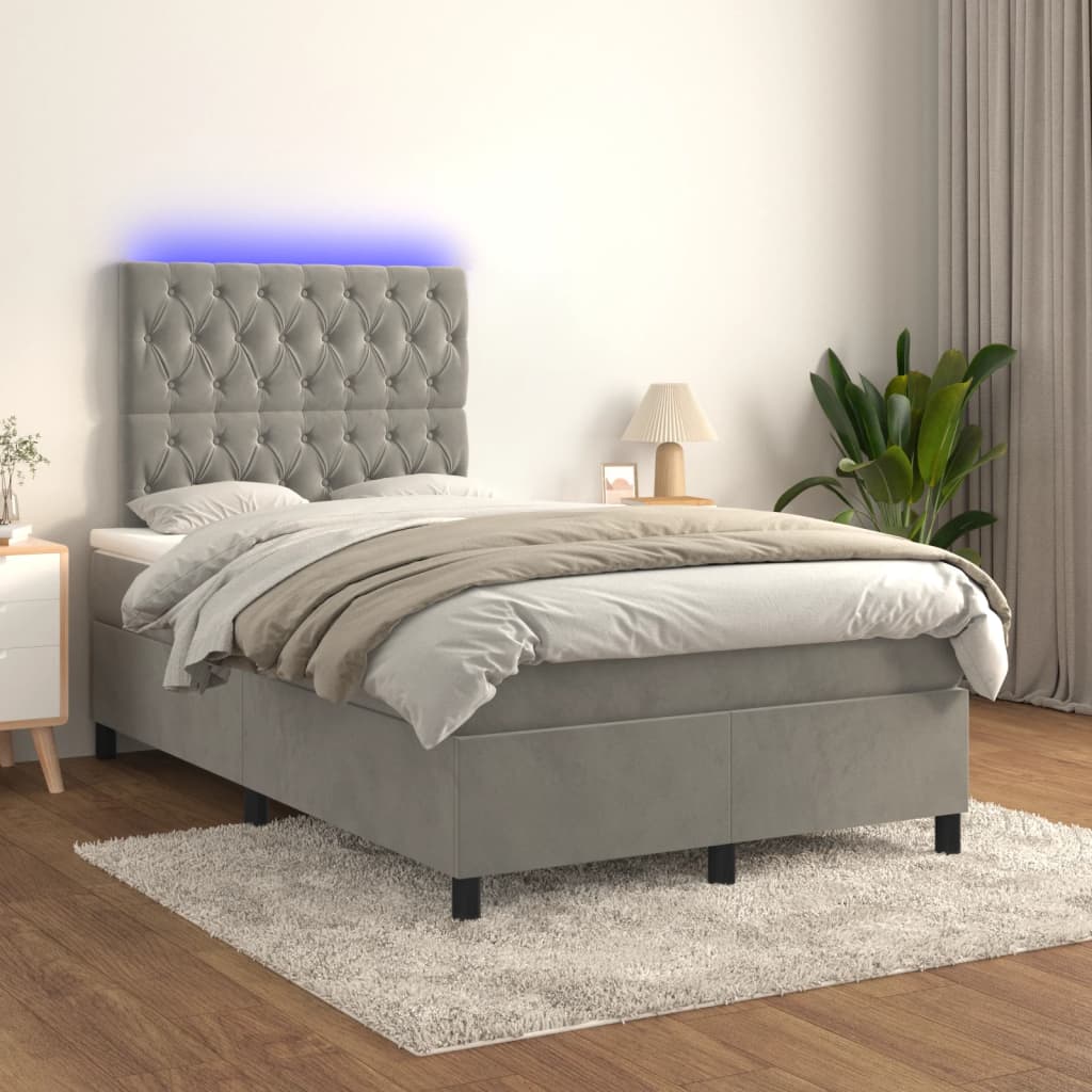 Boxspringbett mit Matratze & LED Hellgrau 120x190 cm Samt