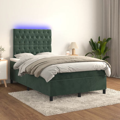 Boxspringbett mit Matratze & LED Dunkelgrün 120x190 cm Samt