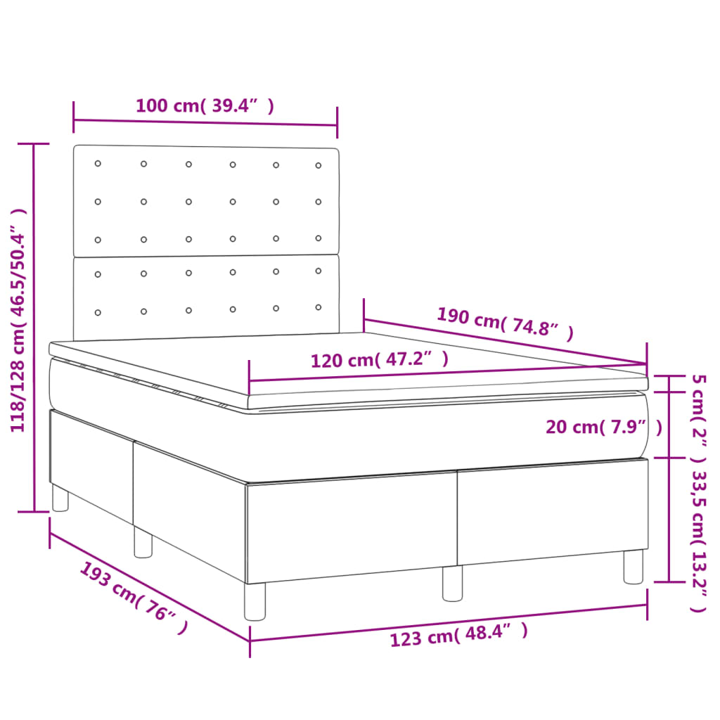 Boxspringbett mit Matratze & LED Hellgrau 120x190 cm Samt