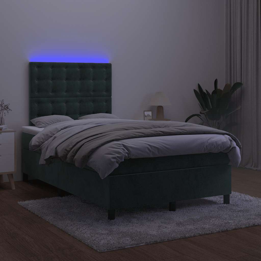 Boxspringbett mit Matratze & LED Dunkelgrün 120x190 cm Samt