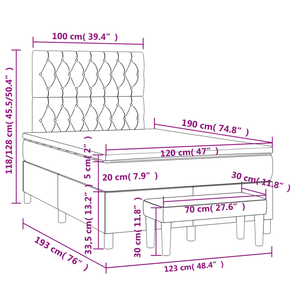 Boxspringbett mit Matratze Hellgrau 120x190 cm Samt