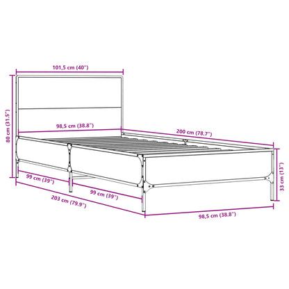 Bettgestell Sonoma-Eiche 100x200 cm Holzwerkstoff und Metall