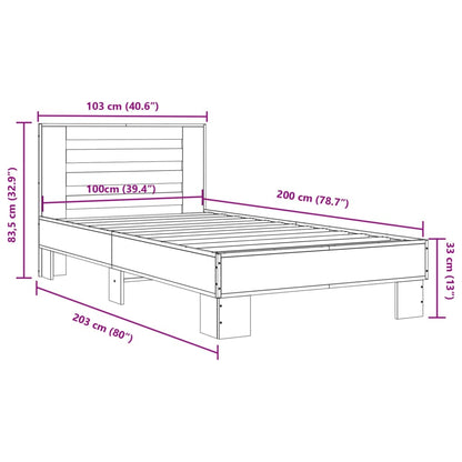 Bettgestell Grau Sonoma 100x200 cm Holzwerkstoff und Metall