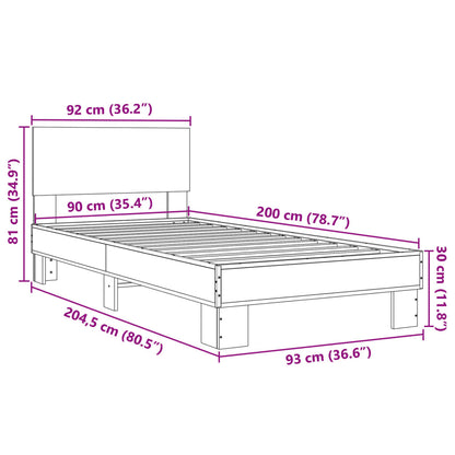 Bettgestell Braun Eichen-Optik 90x200 cm Holzwerkstoff Metall