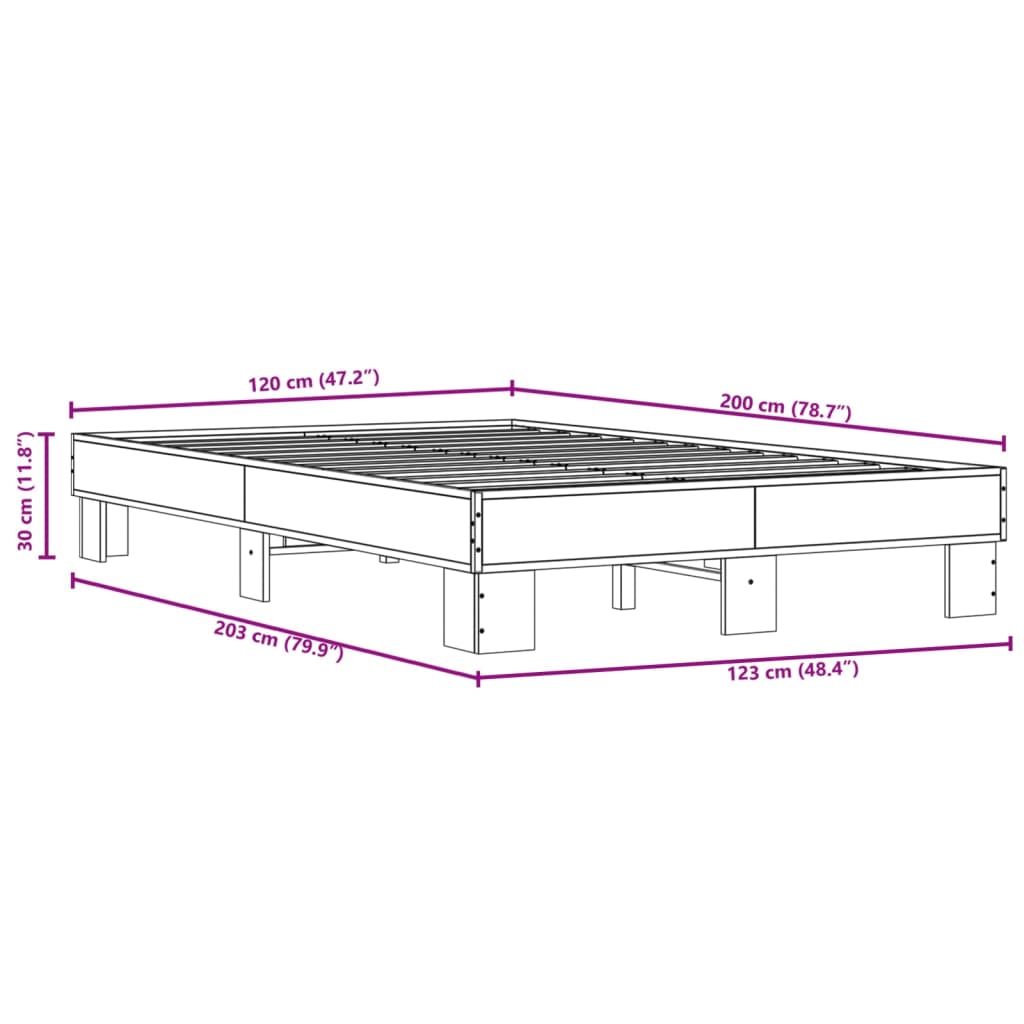 Bettgestell Sonoma-Eiche 120x200 cm Holzwerkstoff und Metall