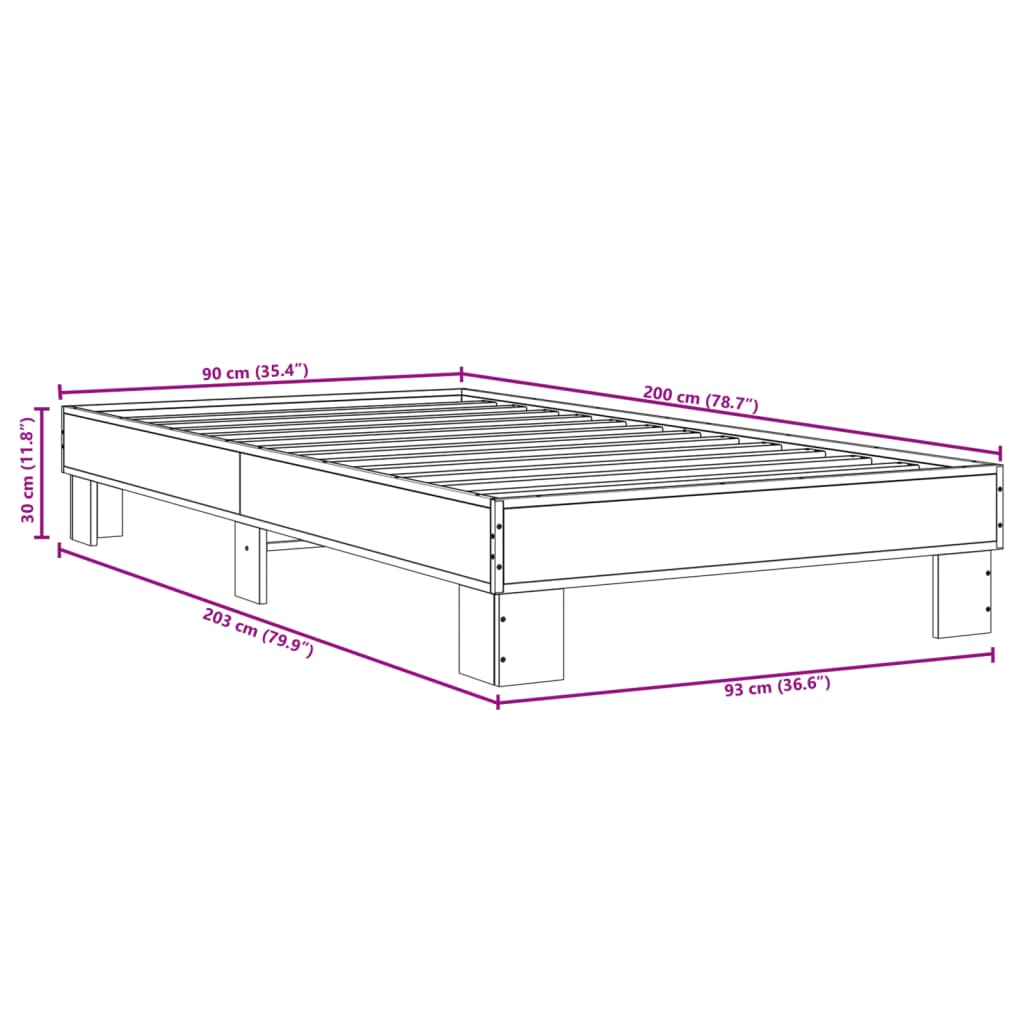 Bettgestell Schwarz 90x200 cm Holzwerkstoff und Metall