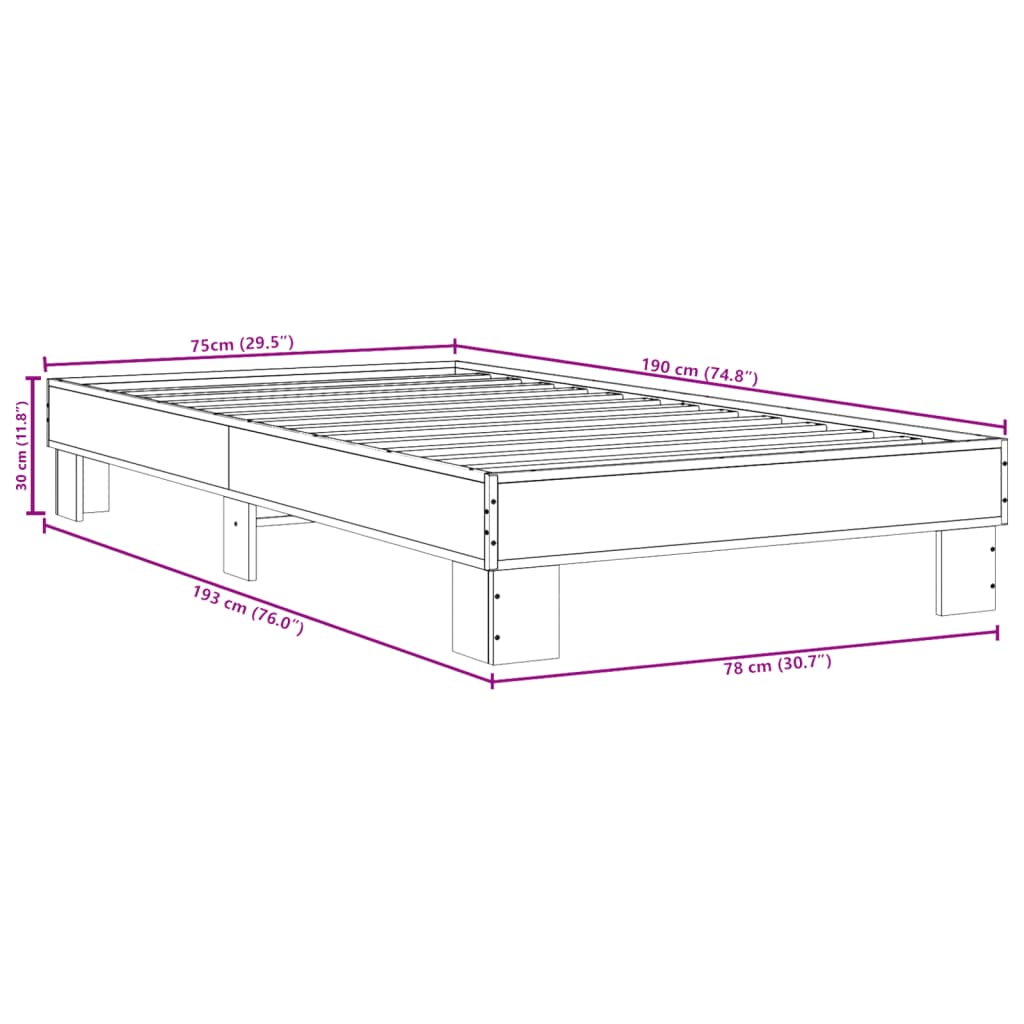 Bettgestell Sonoma-Eiche 75x190 cm Holzwerkstoff und Metall