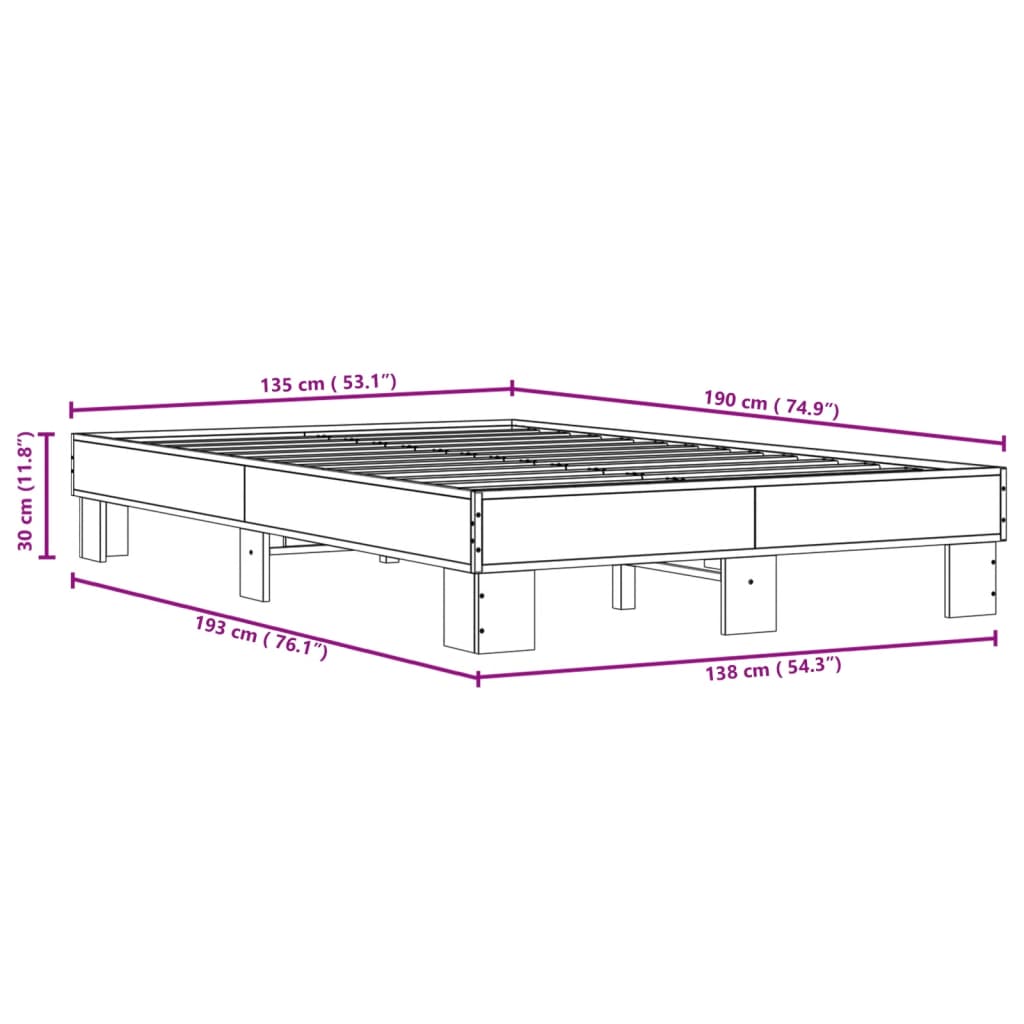 Bettgestell Braun Eichen-Optik 135x190 cm Holzwerkstoff Metall