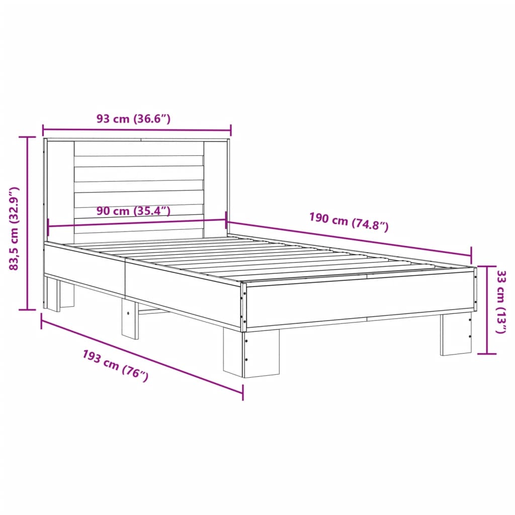 Bettgestell Schwarz 90x190 cm Holzwerkstoff und Metall