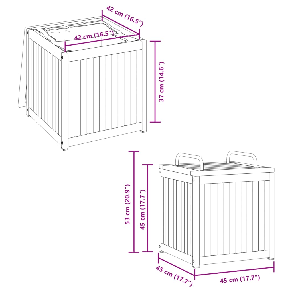 Gartenbox 45x45x45/53 cm Massivholz Akazie und Stahl