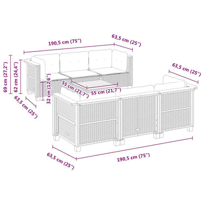 7-tlg. Garten-Sofagarnitur mit Kissen Beige Poly Rattan