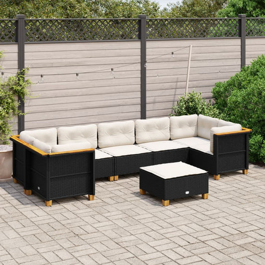 8-tlg. Garten-Sofagarnitur mit Kissen Schwarz Poly Rattan