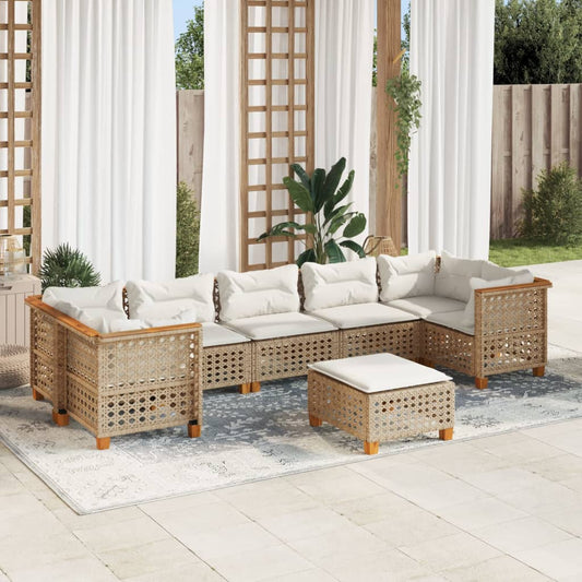 8-tlg. Garten-Sofagarnitur mit Kissen Beige Poly Rattan