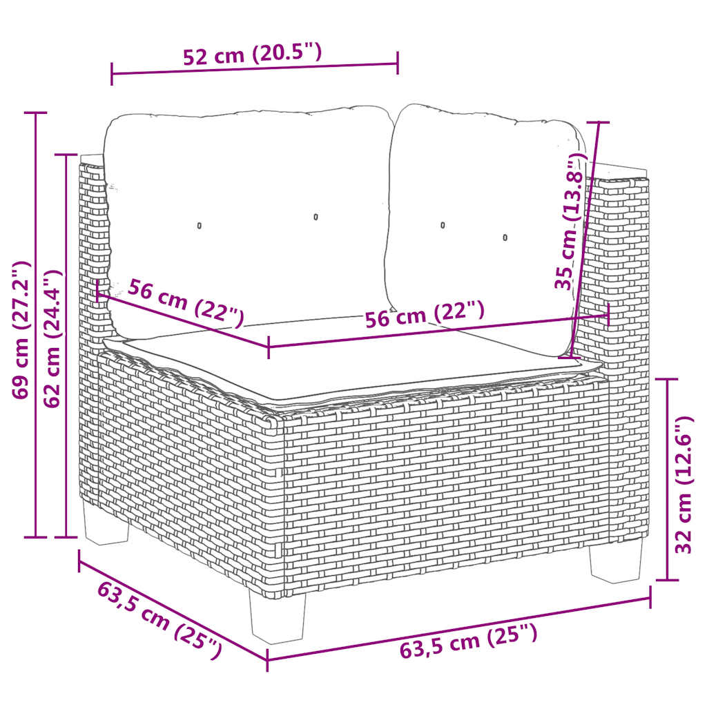 9-tlg. Garten-Sofagarnitur mit Kissen Beige Poly Rattan